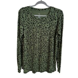 Kyte Living size XL Green Leopard Print Long sleeve Knit Top Bamboo Loungewear